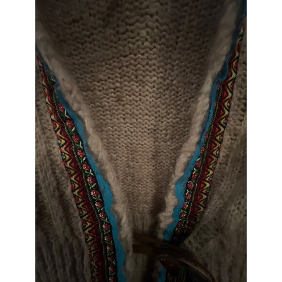 Free People Beige Wool Hooded Sweater With Embroidered Trim & Ornate Floral Butt - Picture 3 of 5